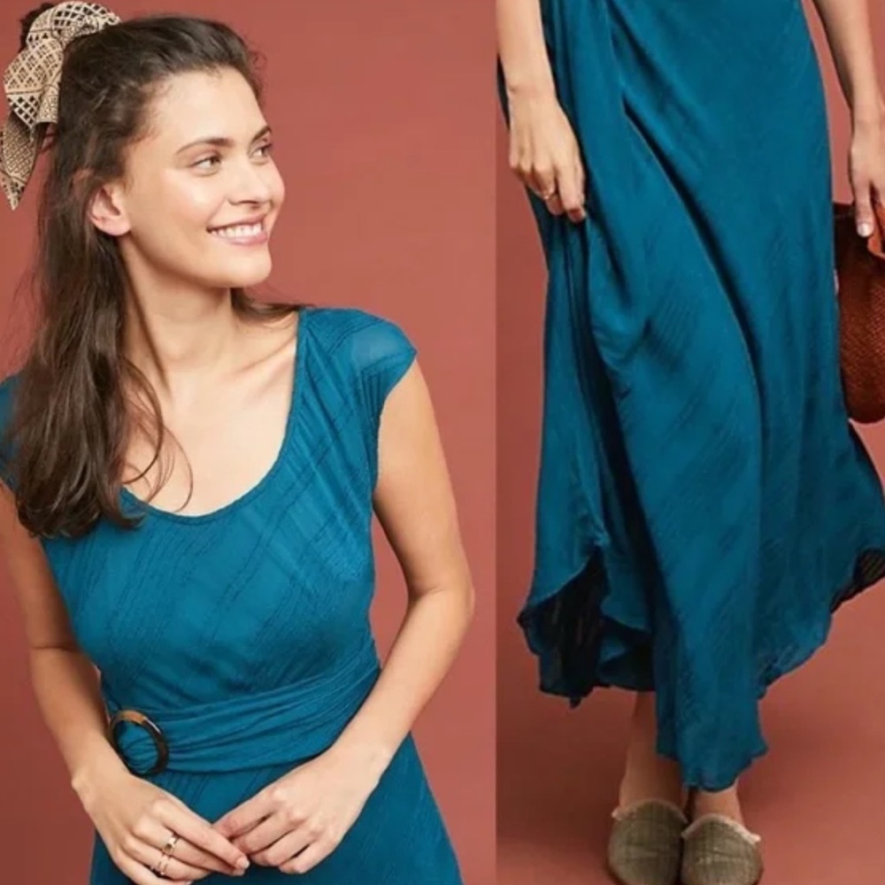 Anthropologie Moulinette Soeurs Teal Guinevere Maxi Dress